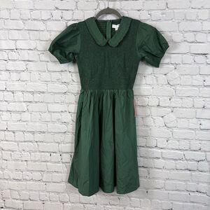 Ivy City Mini Addie Dress Green Girls 13/14 Smocked Pockets Peter Pan Collar NWT